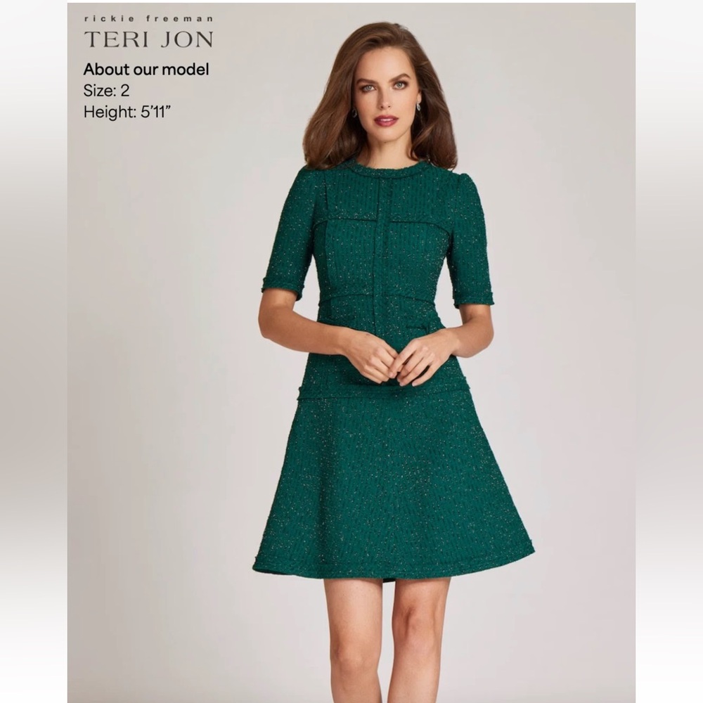 Teri Jon by Rickie Freeman: Green Textured Women's Dress